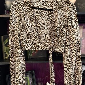 SHEIN Brown and Black Wrap Crop Blouse